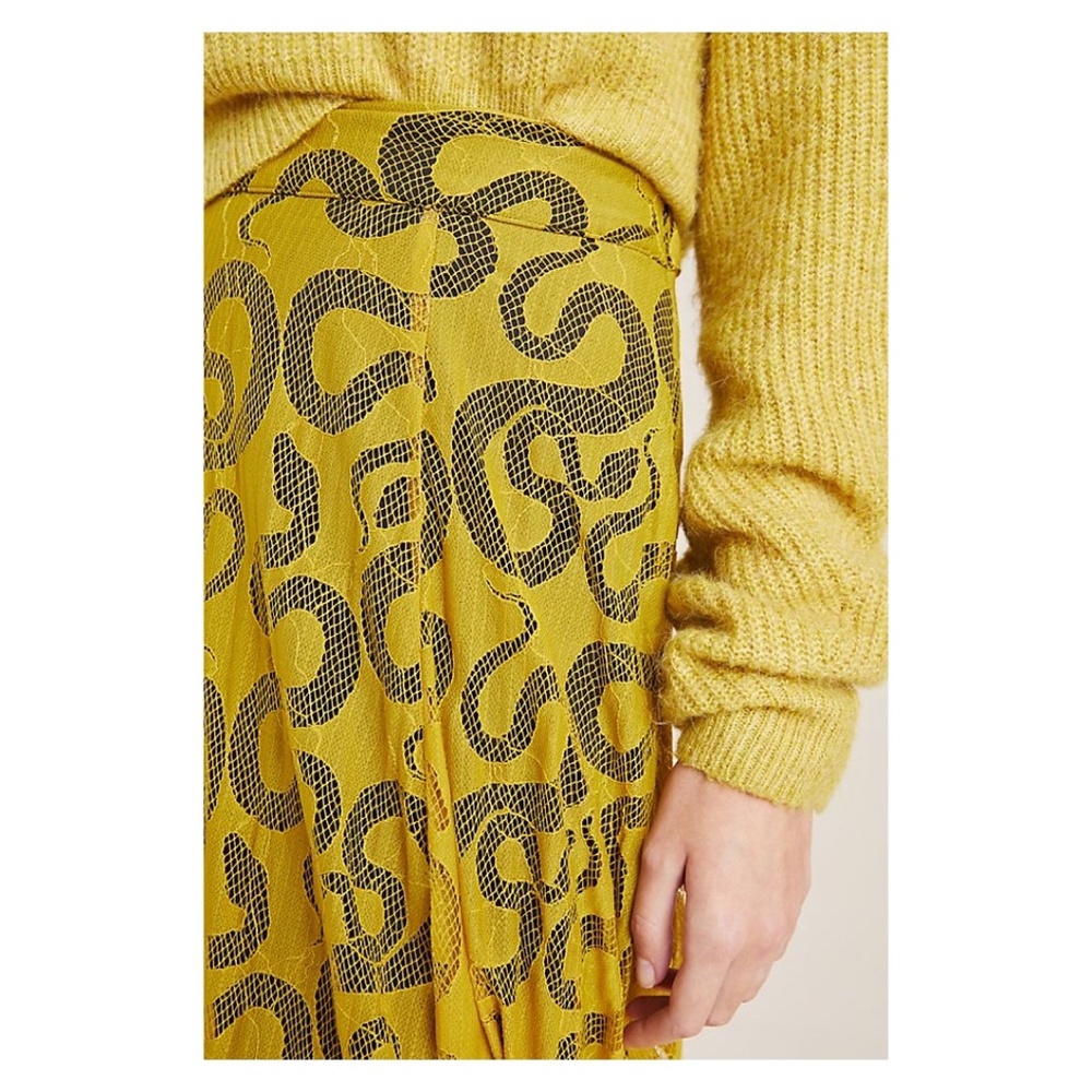 Eva Franco Anthropologue Maxi snake lace Yellow Skirt NWT fall sheer big wide - Picture 3 of 4